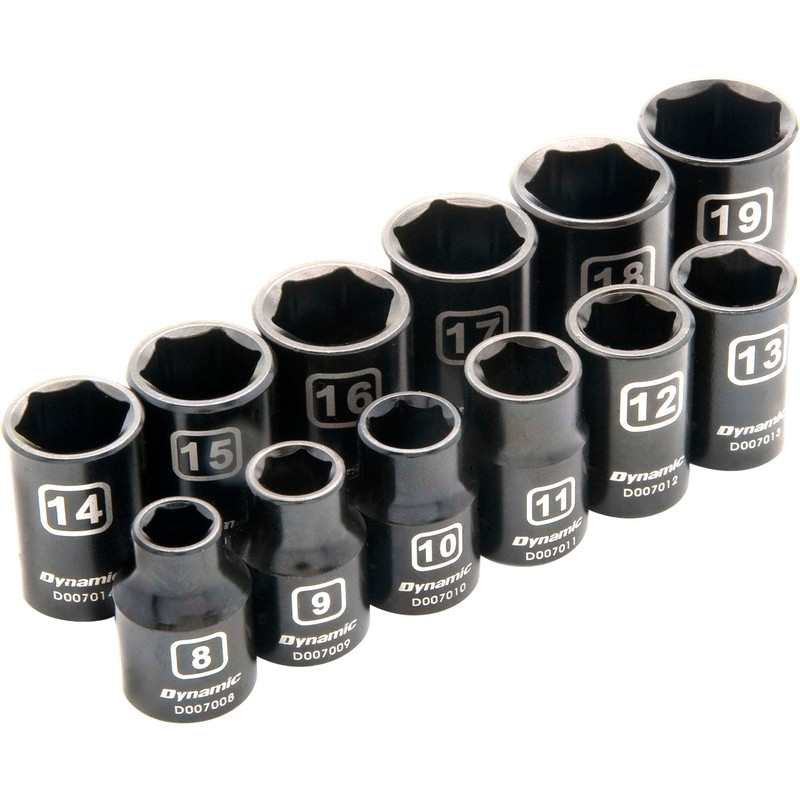 3/8" Drive 12pc 6-Point Metric Standard Impact Socket Set, 8mm - 19mm